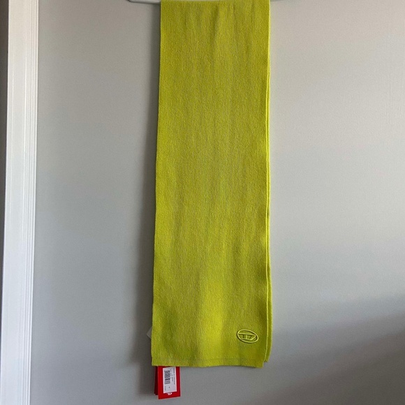 NWT DIESEL K-CODER LIME GREEN COTTON WOOL SCARF EMBROIDERED LOGO - Picture 2 of 8